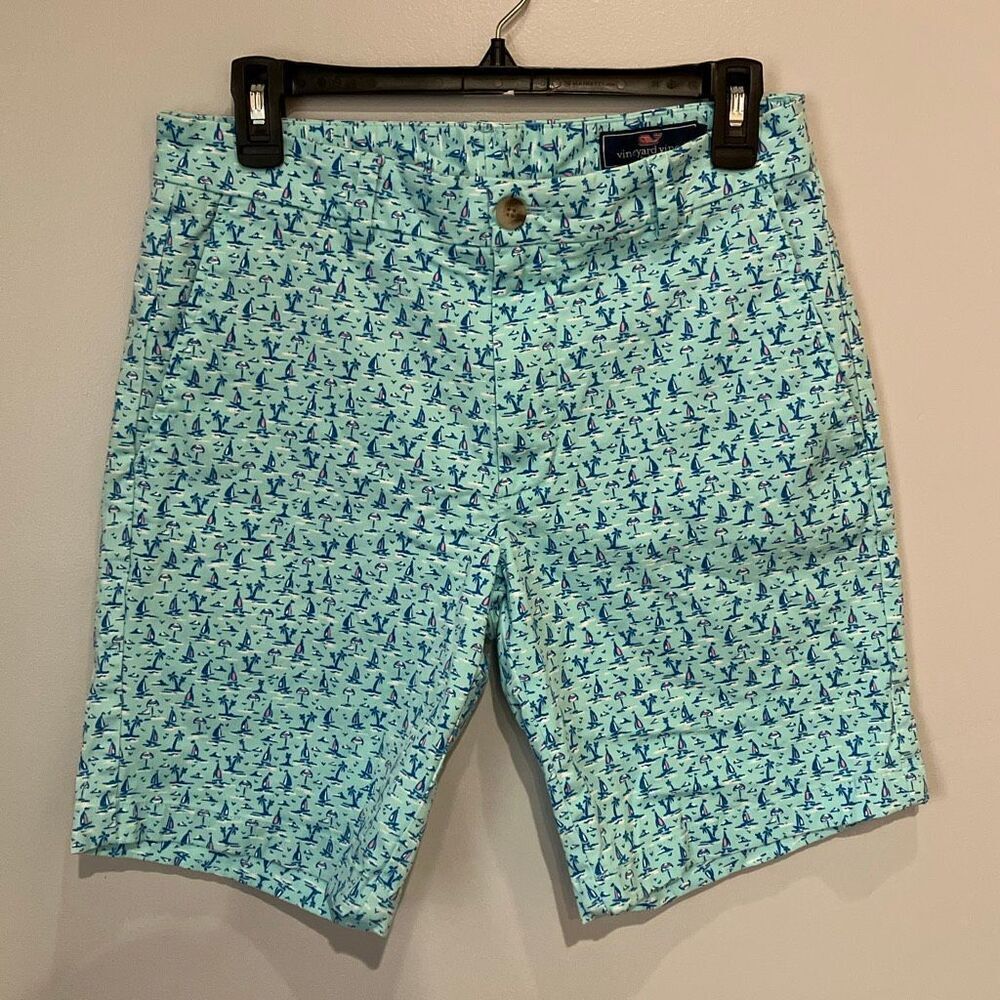 Vineyard Vines Breaker Midrise Shorts Sea Splash Beach Print Sz 30 #778